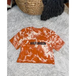 Harley Davidson Distressed T-Shirt/ Crop Top/ Short Sleeve grunge
